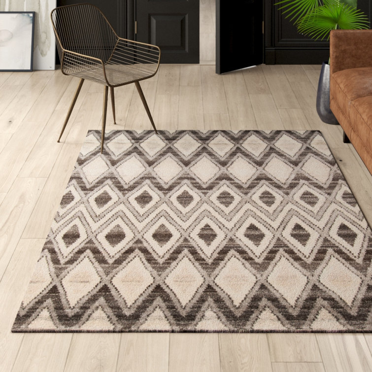 Hand-Knotted Gray Wool Geometric Area Rug