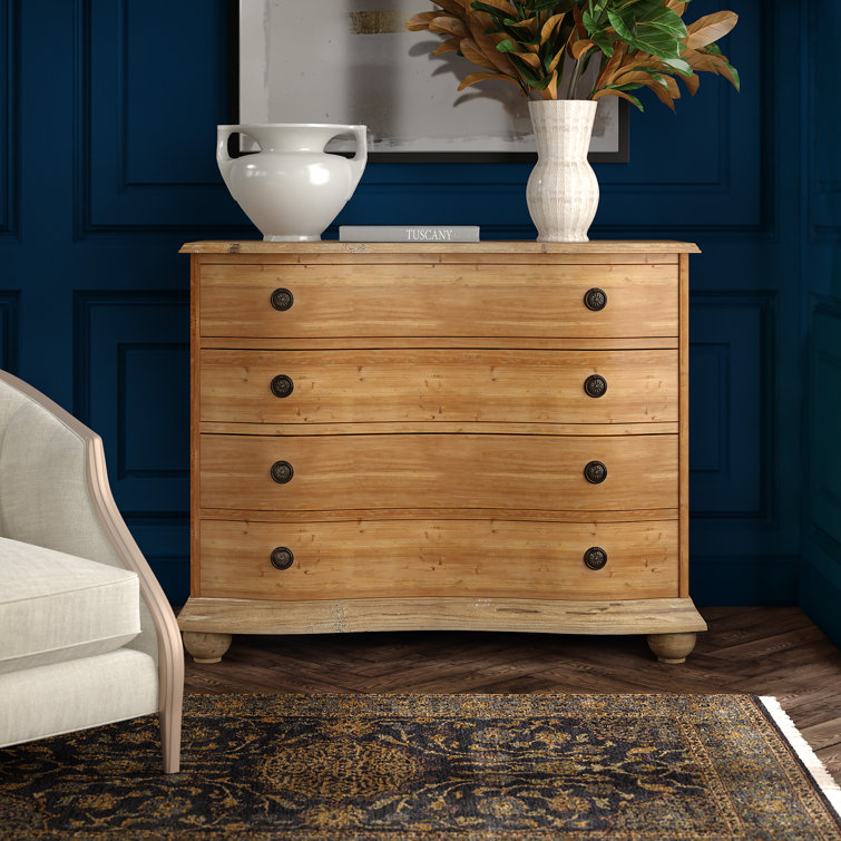 Solid Pine Brown Bow Front Chest with Dovetail Drawers