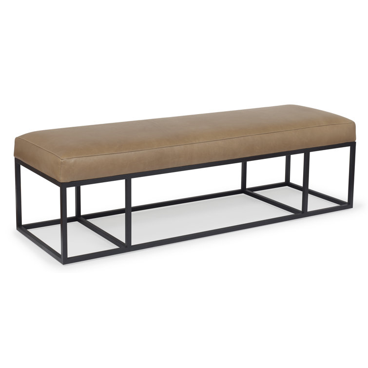 Finley Caramel Genuine Leather Bench with Black Metal Frame