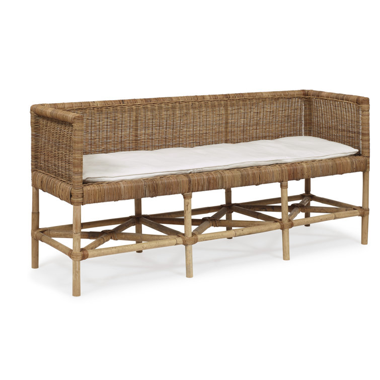 Natural Rattan Bench with Sugar Crypton Chenille Upholstery