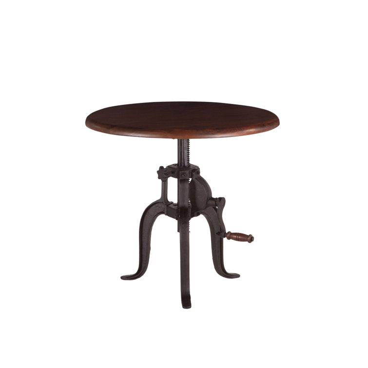 Adjustable Round Black Wood and Metal Side Table