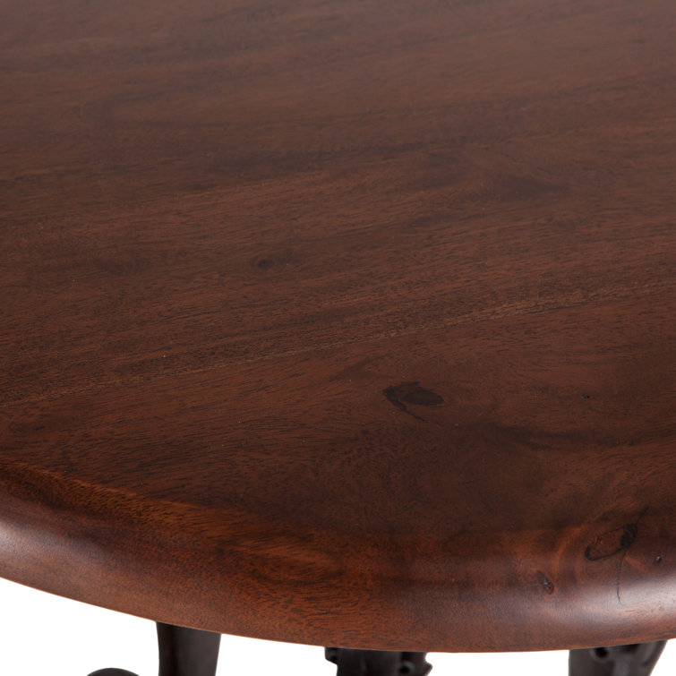 Adjustable Round Black Wood and Metal Side Table