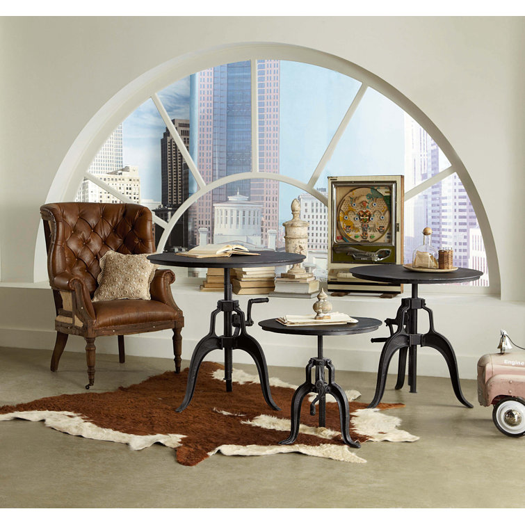 Artezia Adjustable Crank Iron Side Table with Round Top
