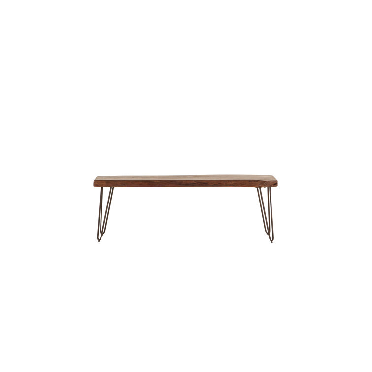 Grandby Industrial Live Edge 54" Walnut Bench with Bronze Hairpin Legs