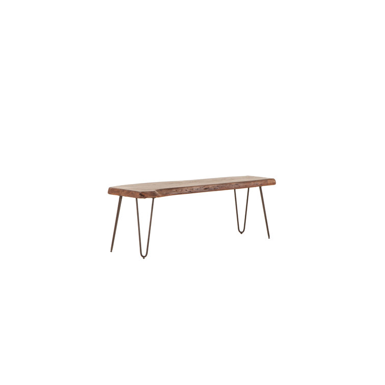 Grandby Industrial Live Edge 54" Walnut Bench with Bronze Hairpin Legs