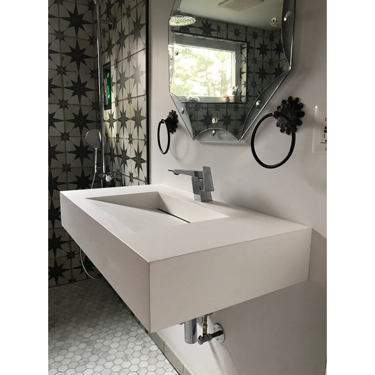 Pyramid 36" Matte White Solid Surface Wall-Mount Bathroom Sink