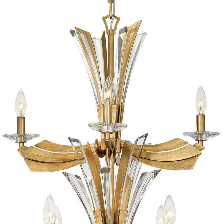 Vida Burnished Gold 12-Light Crystal Chandelier with Dimmable Candelabra