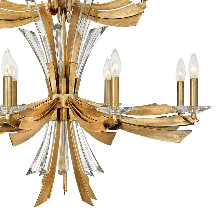 Vida Burnished Gold 12-Light Crystal Chandelier with Dimmable Candelabra