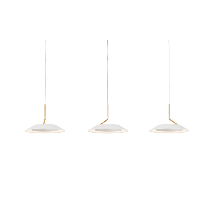 Royyo Matte White & Gold 3-Light LED Kitchen Island Pendant