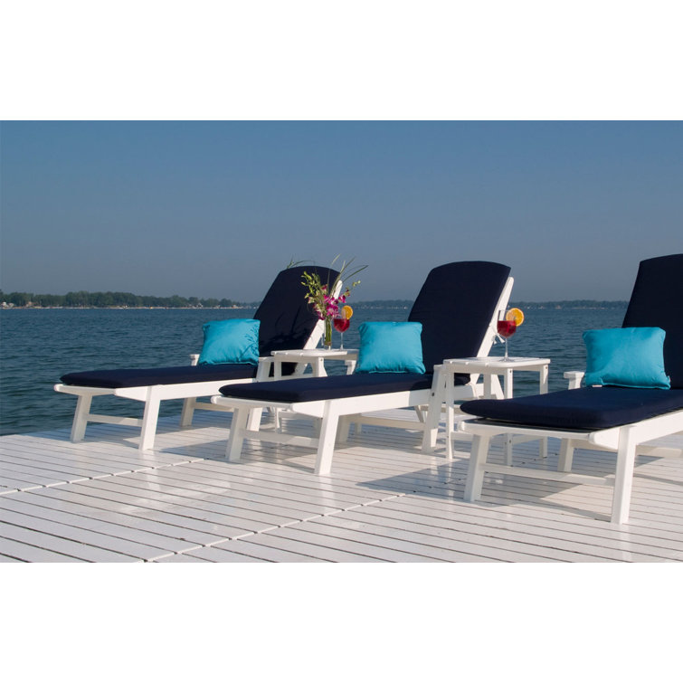 Coastal Charm White POLYWOOD Nautical Chaise Lounger with Wheels
