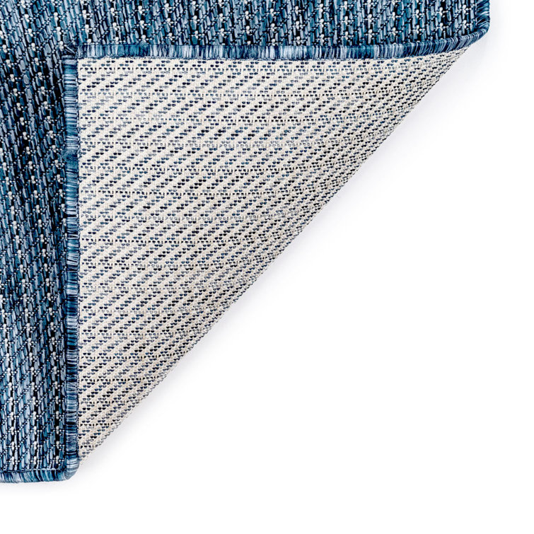 Navy Stripe Flat Woven Synthetic Square Indoor/Outdoor Rug