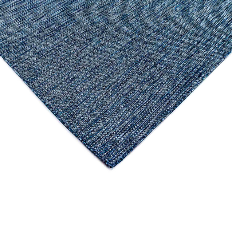Navy Stripe Flat Woven Synthetic Square Indoor/Outdoor Rug