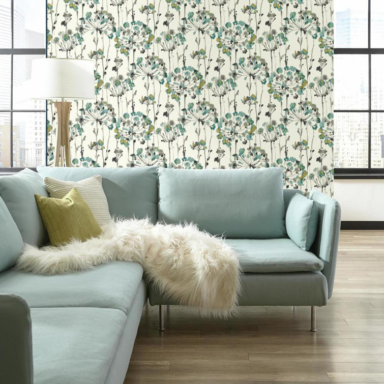 Turquoise and White Floral Vinyl Wallpaper Roll
