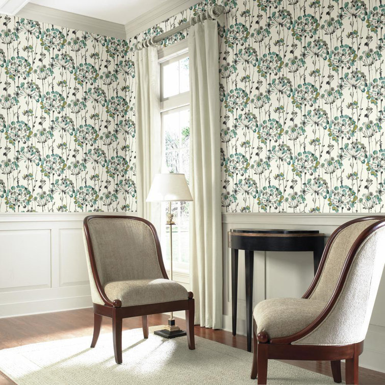 Turquoise and White Floral Vinyl Wallpaper Roll