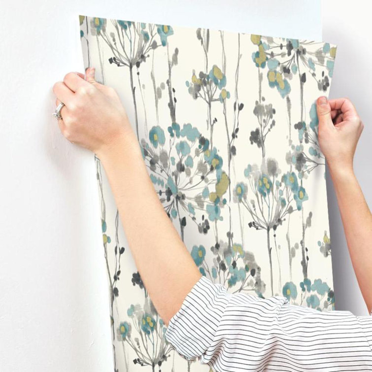 Turquoise and White Floral Vinyl Wallpaper Roll