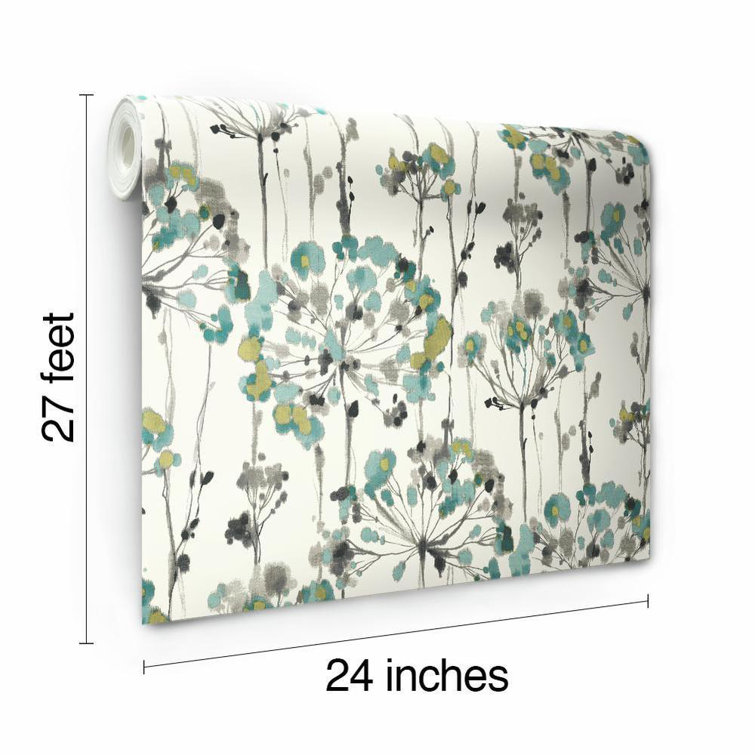 Turquoise and White Floral Vinyl Wallpaper Roll