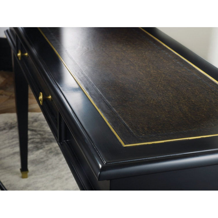 Black Writing Desk with Leather Inset and Brass Details