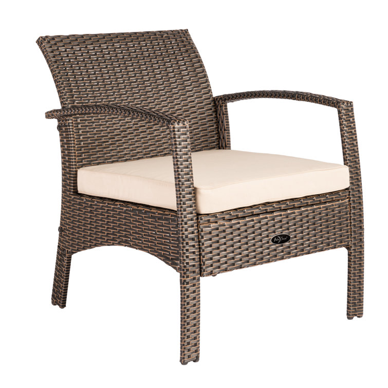 Mocha Wicker Outdoor Armchair with Khaki Cushion