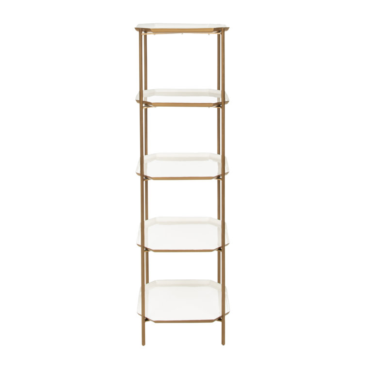 Contemporary White and Brass 5-Tier Etagere Bookshelf