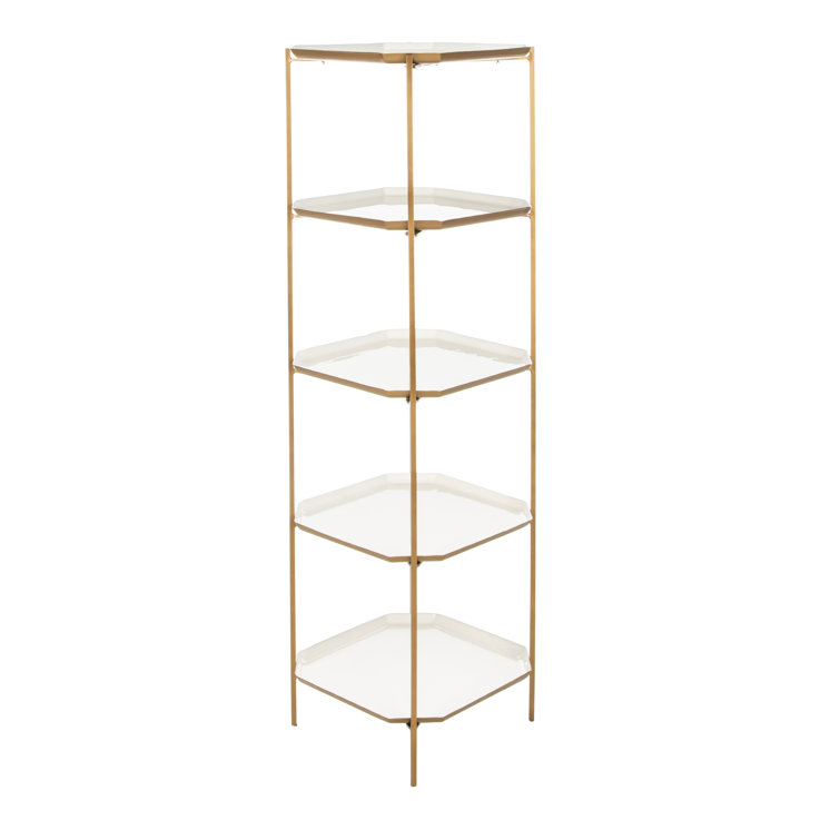 Contemporary White and Brass 5-Tier Etagere Bookshelf
