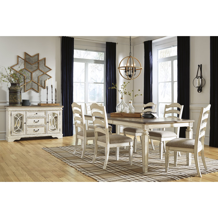 Chipped White & Distressed Wood Extendable Dining Table