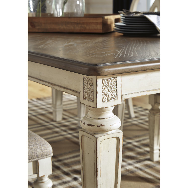 Chipped White & Distressed Wood Extendable Dining Table