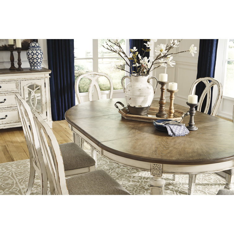 Realyn Oval Extendable Brown and White Wood Dining Table