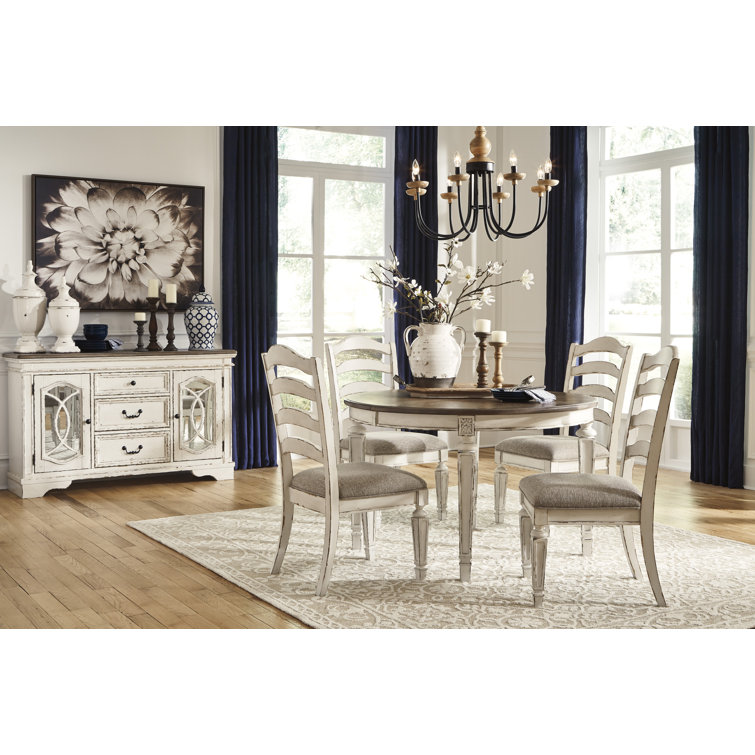 Rustic White Ladderback Upholstered Side Chair in Wood