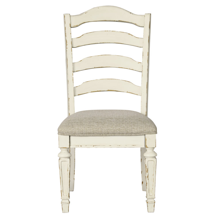 Rustic White Ladderback Upholstered Side Chair in Wood