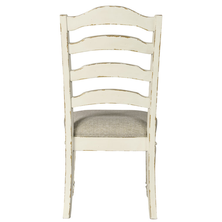 Rustic White Ladderback Upholstered Side Chair in Wood
