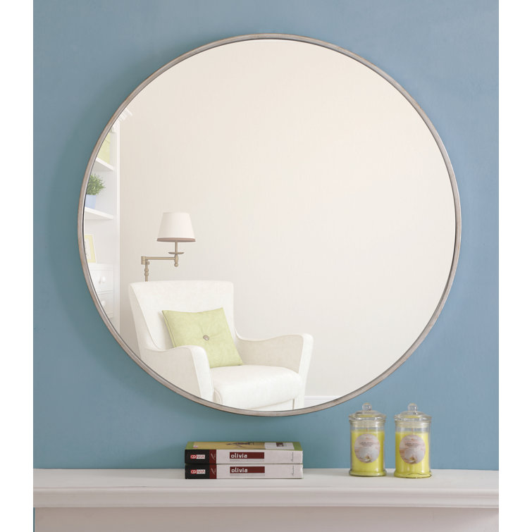 Silver Round Metal Frame Wall Mirror 32"