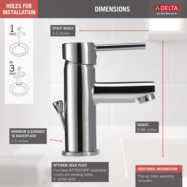 Chrome Single Handle Modern Bathroom Faucet with Drain Assembly