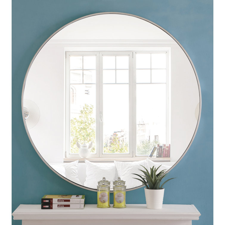 Silver Round Metal Frame Wall Mirror 32"