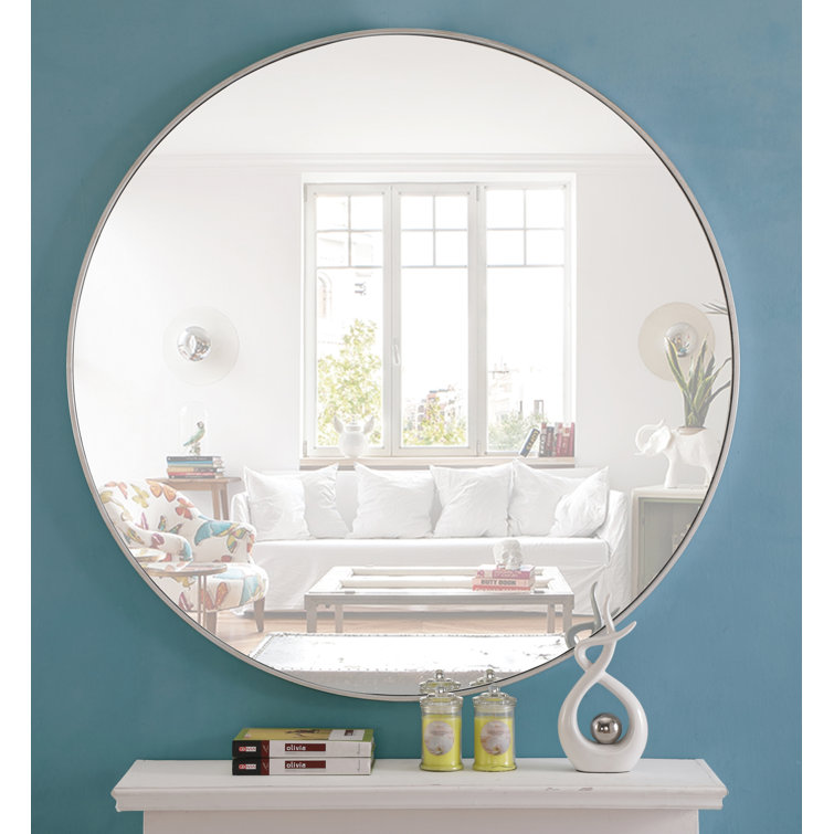 Silver Round Metal Frame Wall Mirror 32"
