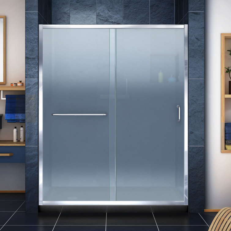 Infinity-Z 60" Frosted Glass Frameless Sliding Shower Kit with Brushed Nickel Hardware