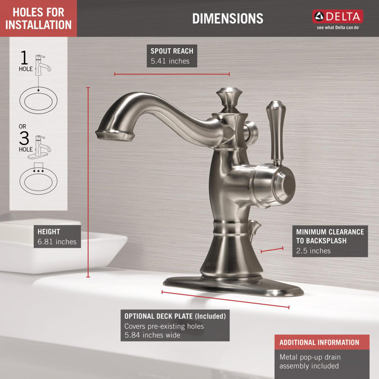 Stainless Steel Single Handle Bathroom Faucet with Metal Drain Assembly