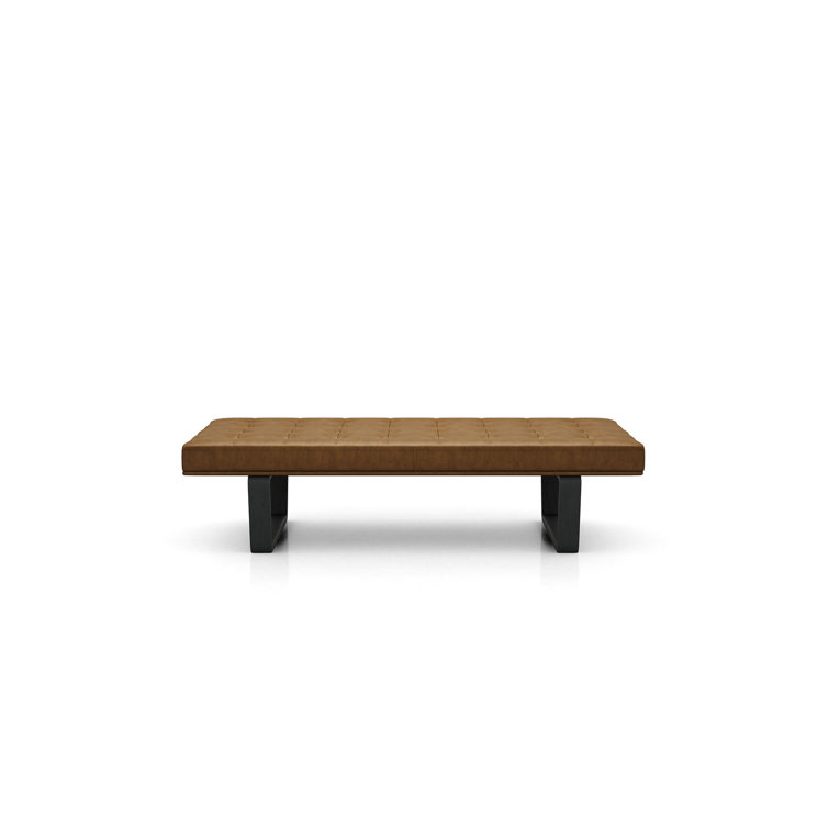 Charlton 66'' Walnut Legs Aged Caramel Leather Bench
