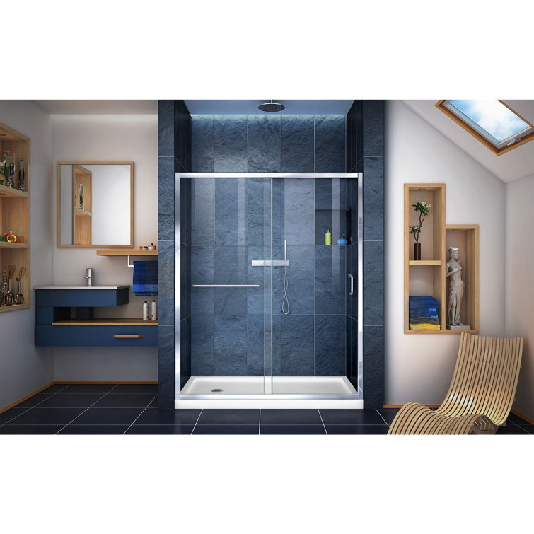 Infinity-Z 60" Satin Black Semi-Frameless Sliding Shower Kit