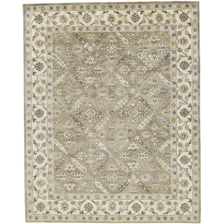 Hand-Tufted Green and Beige Wool 8' x 11' Area Rug
