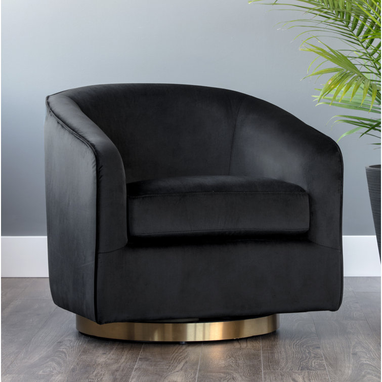 Navy Velvet Barrel Swivel Chair with Metal Base