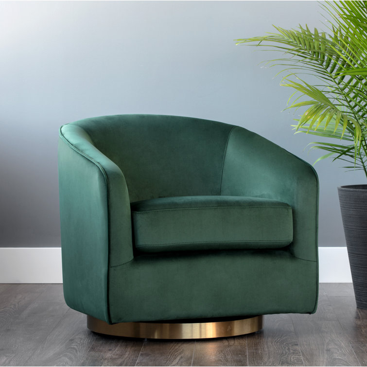 Navy Velvet Barrel Swivel Chair with Metal Base