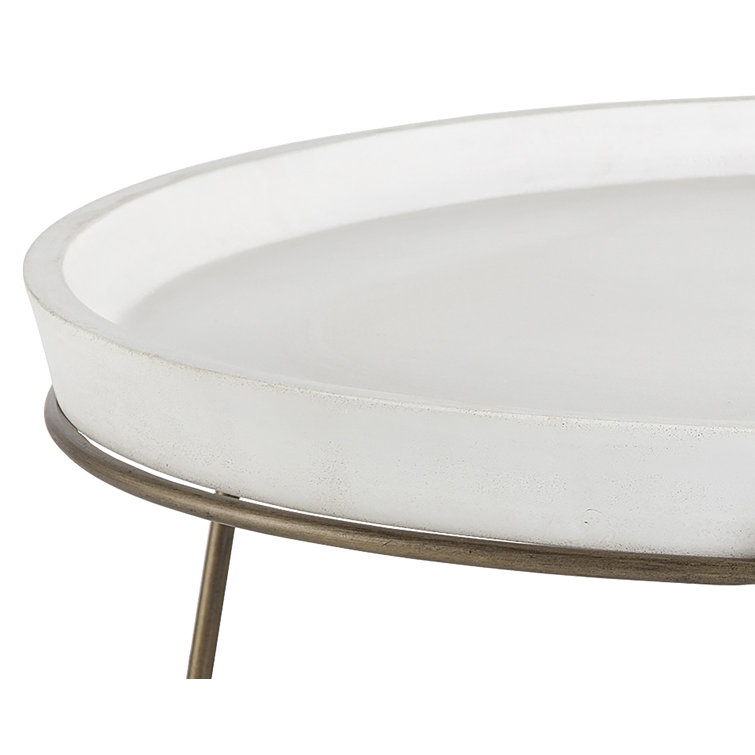 32" Transitional Round White Metal Outdoor Coffee Table