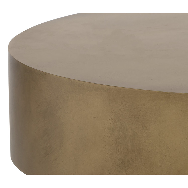 Contemporary Bernaby 43.5" Round Metal Coffee Table in Brown/Gold