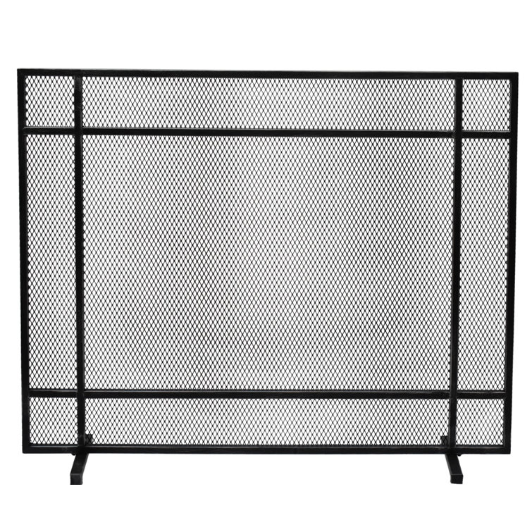 Markus Black Brushed Silver Iron Single Panel Fireplace Screen