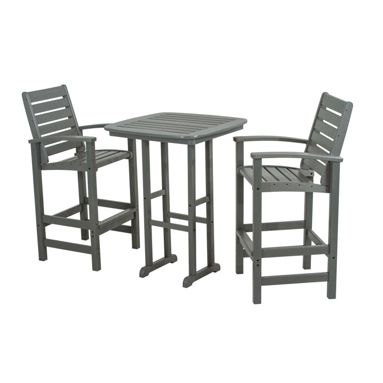 Slate Gray 3-Piece Outdoor Bar Set with Armchairs