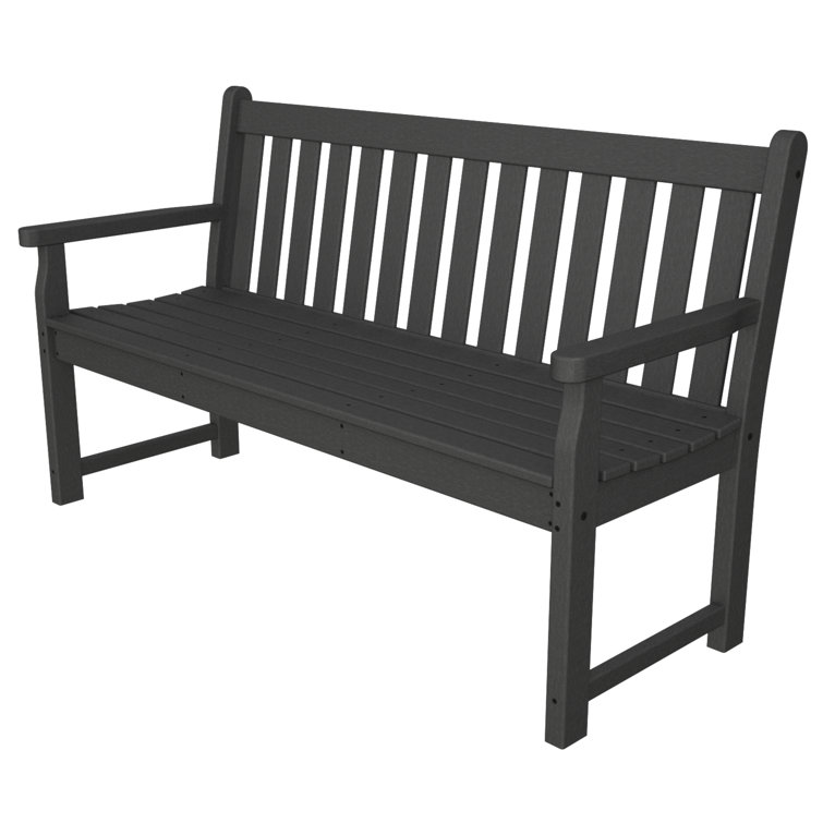 Black Recycled Plastic Traditional Garden Bench with Armrests