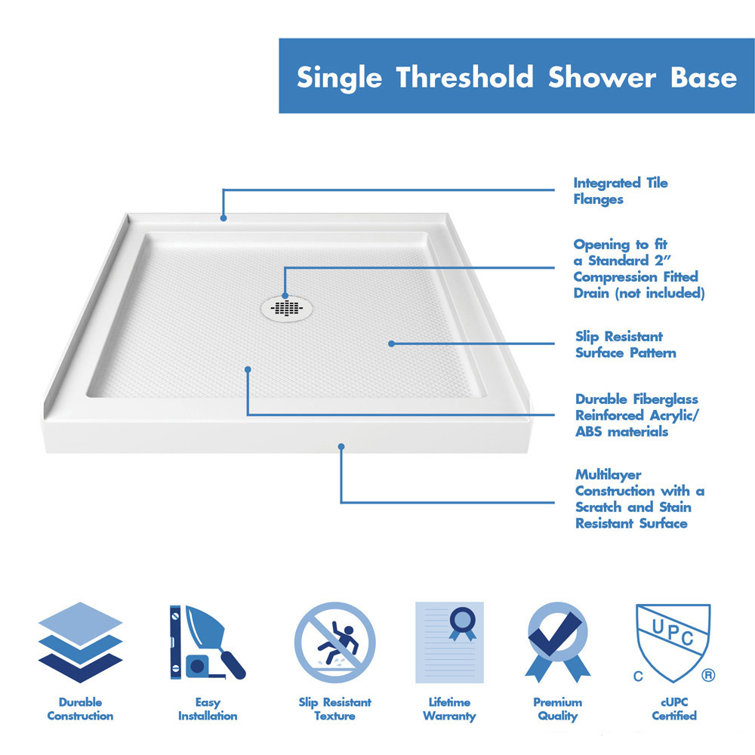 Lumen 42" x 74.75" Brushed Nickel Hinged Shower Enclosure with White Base