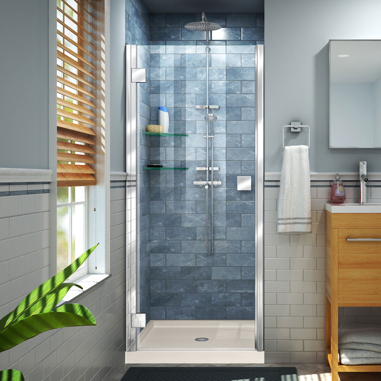 Lumen 36" Chrome and Biscuit Semi-Frameless Shower Kit