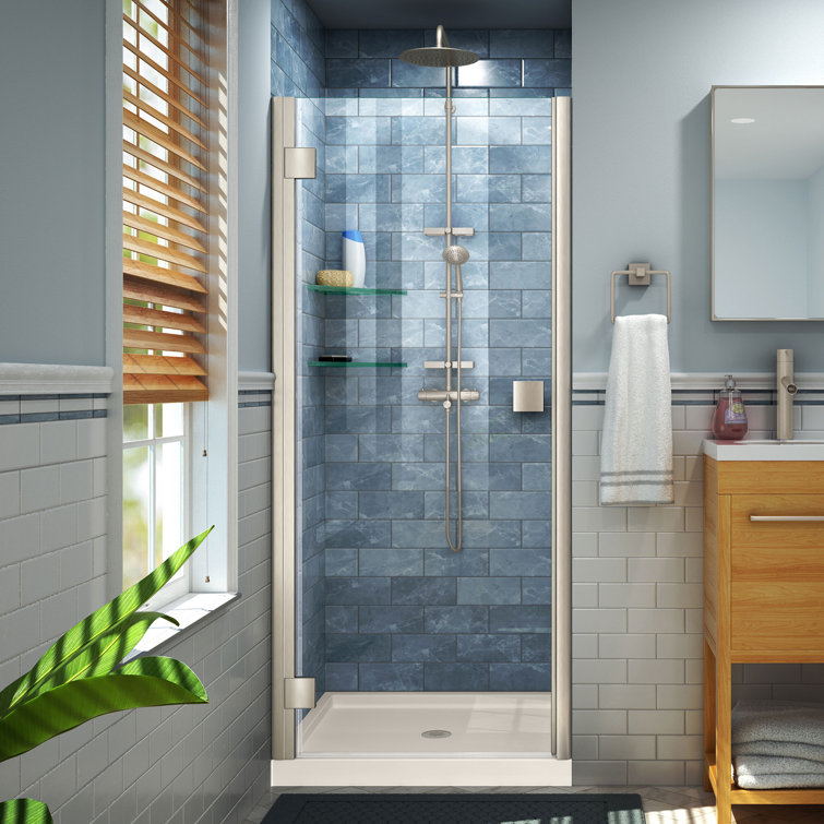 Lumen 36" Brushed Nickel Semi-Frameless Square Shower Enclosure with Base