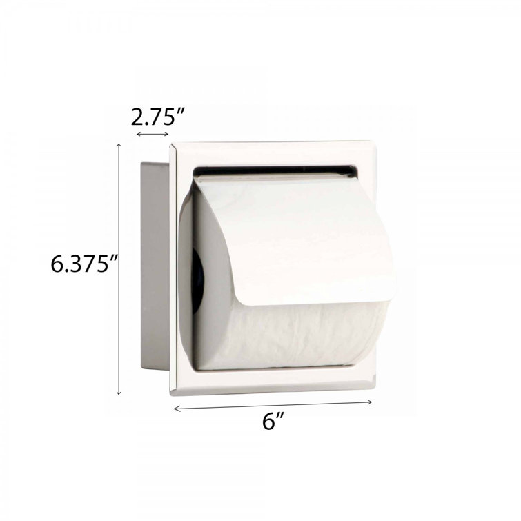 Polished Chrome Stainless Steel Recessed Toilet Paper Holder with Lid